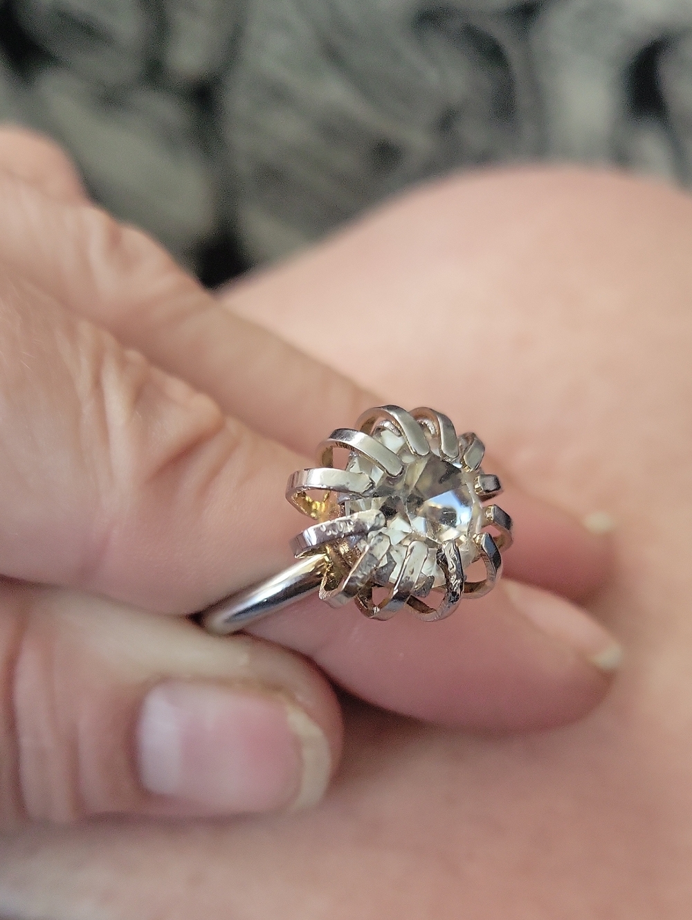 Vtg. Estate Handcrafted silver toned and crystal cocktail adjustable ring Signed - Picture 4 of 7